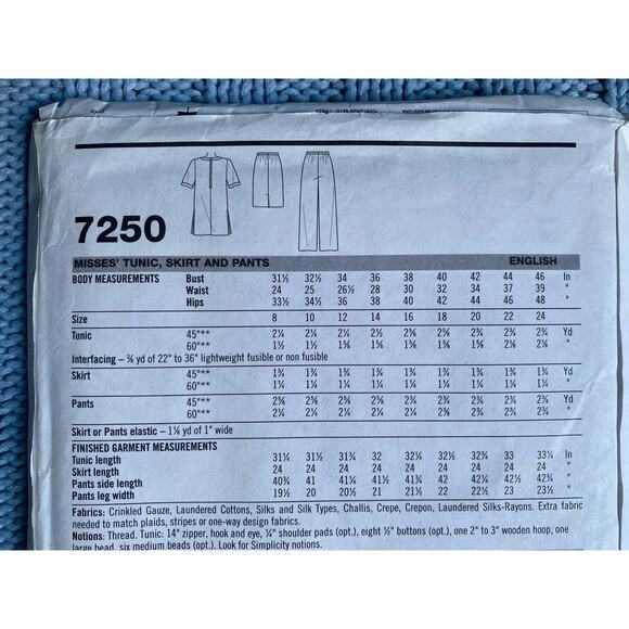 Simplicity 7250 Sewing pattern long top pencil skirt pants size 14 16 18 - Picture 4 of 5